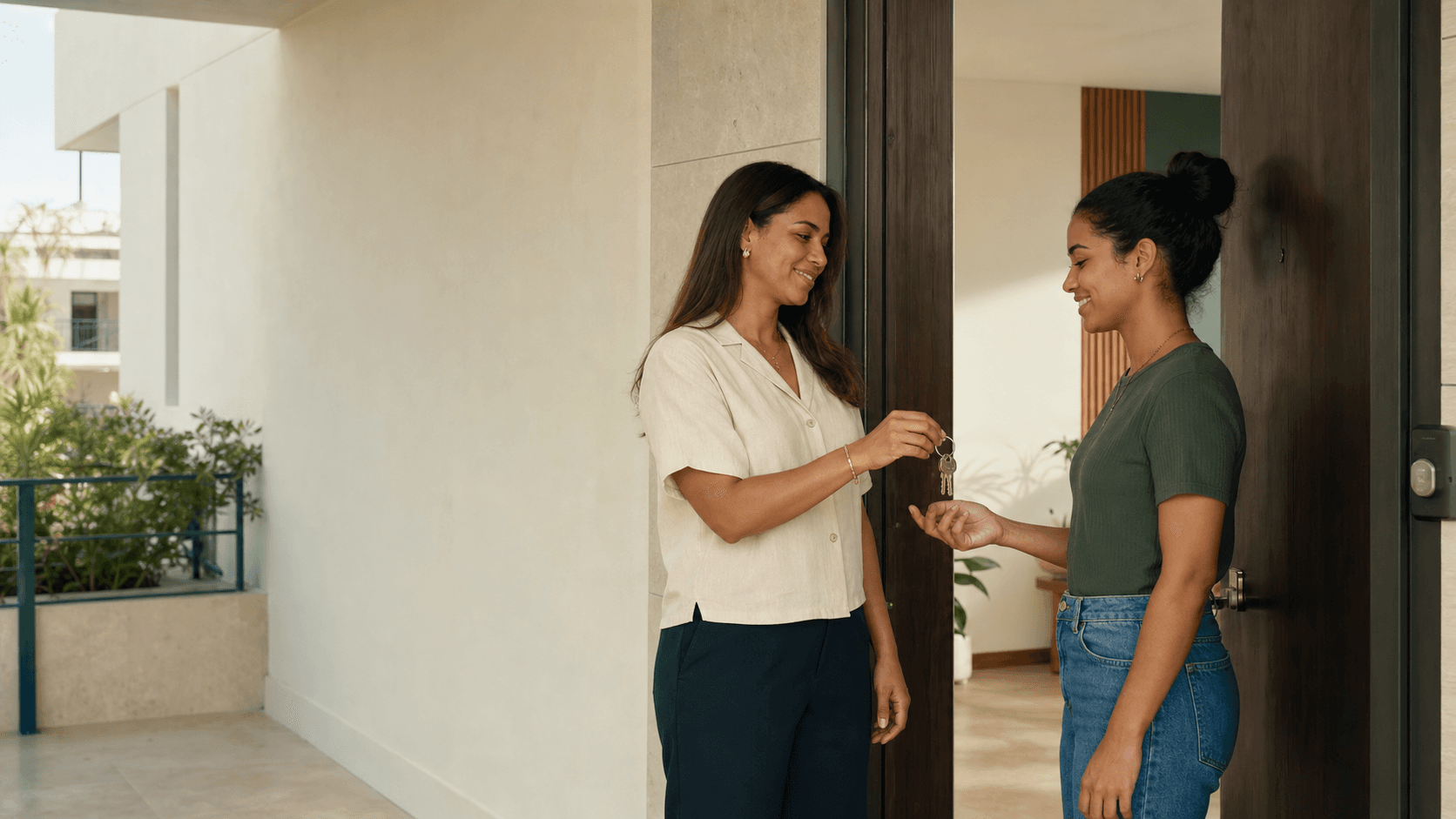 Administradora entrega las llaves de un apartamento a una nueva inquilina